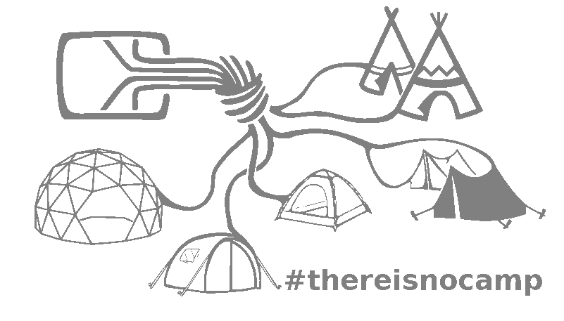 A schematic logo for a hacker camping ground with various types of tents, all connected with wires.